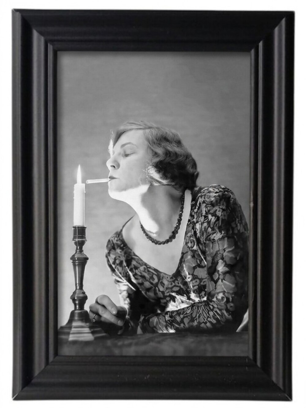 Beautiful women Lighting Cigarette W Candle retro antique frame photo print art